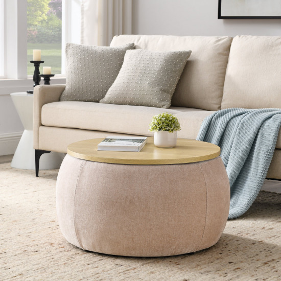 Round Storage Ottoman, 2 In 1 Function, Work As End Table And Ottoman, Pink (25.5"x25.5"x14.5")